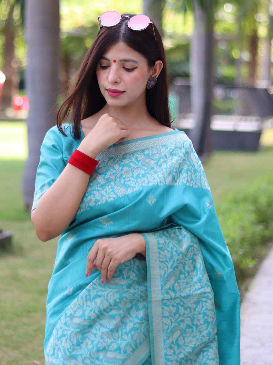 Blue Banglori Handloom Raw Silk Handwoven Casual Reception Festival Wedding Fancy Classic Style Sarees