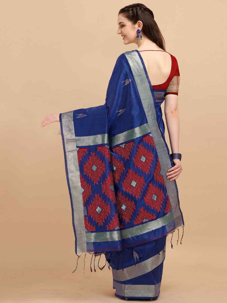 Blue Banglori Raw Silk Handwoven Wedding Festival Heavy Border Saree