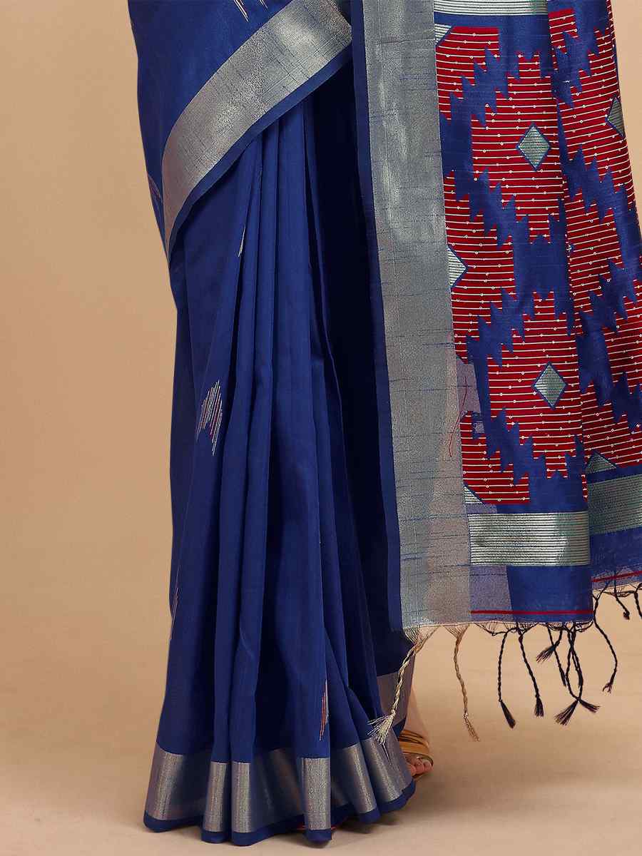Blue Banglori Raw Silk Handwoven Wedding Festival Heavy Border Saree