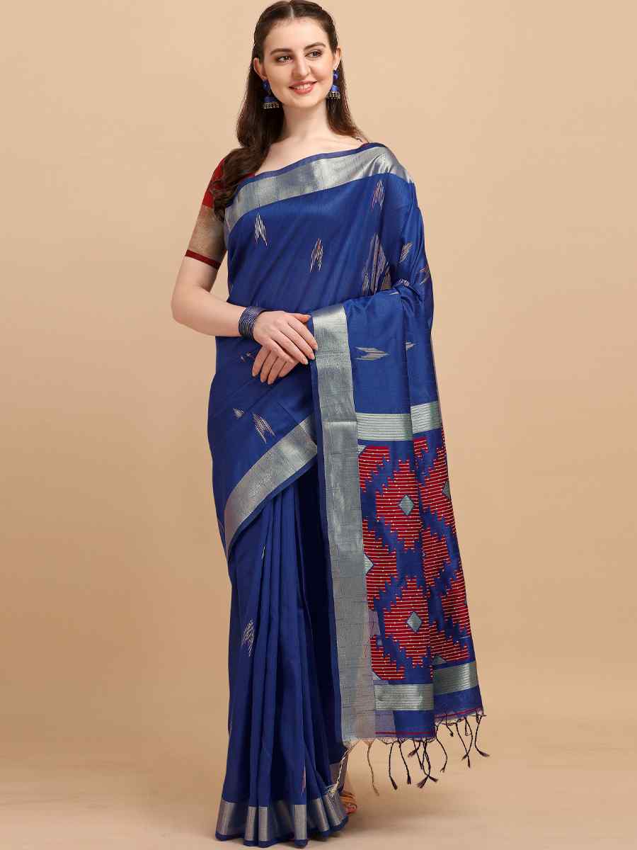 Blue Banglori Raw Silk Handwoven Wedding Festival Heavy Border Saree