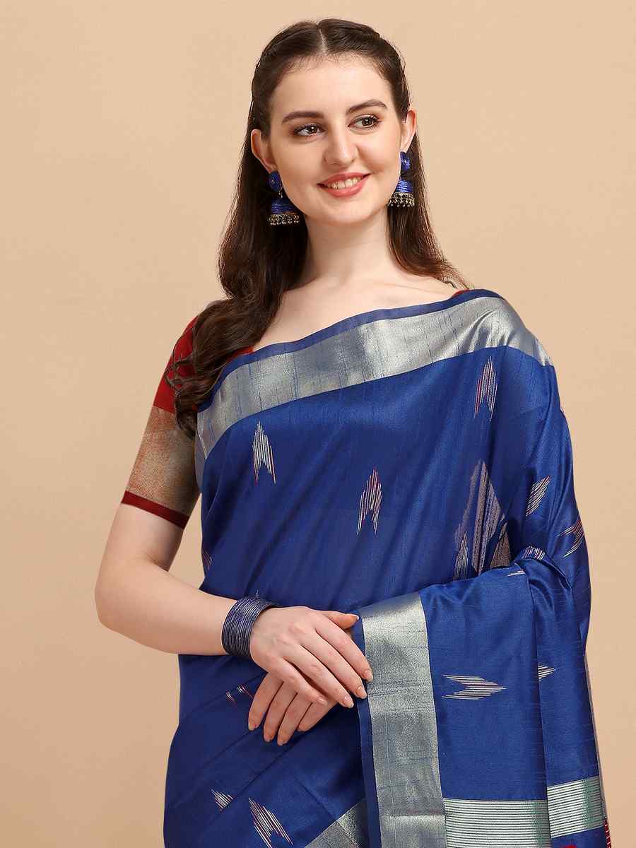 Blue Banglori Raw Silk Handwoven Wedding Festival Heavy Border Saree