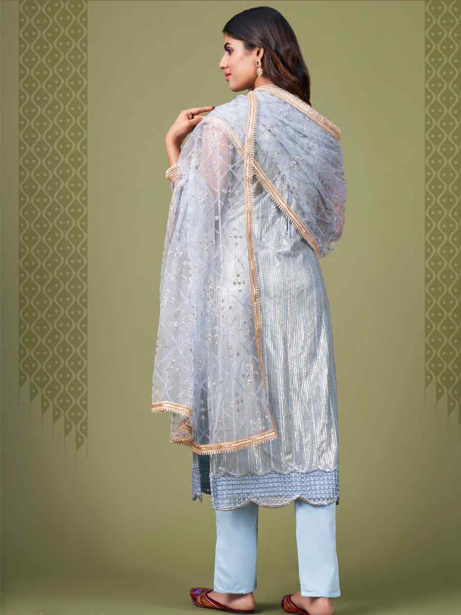 Blue Butterfly Net Embroidered Festival Wedding Pant Salwar Kameez