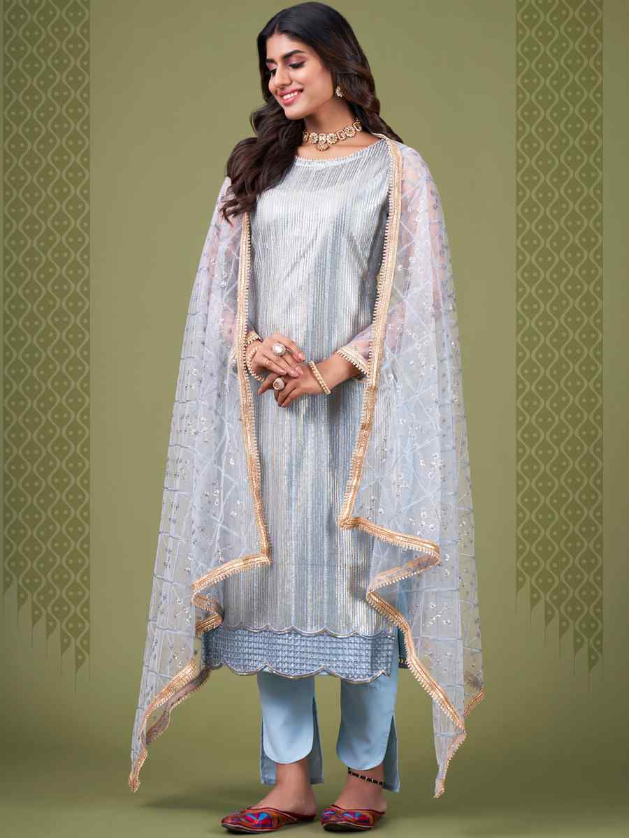 Blue Butterfly Net Embroidered Festival Wedding Pant Salwar Kameez