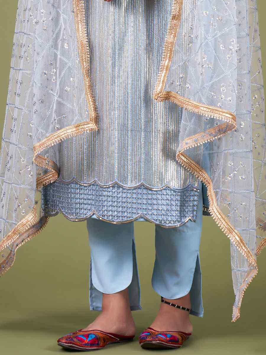 Blue Butterfly Net Embroidered Festival Wedding Pant Salwar Kameez