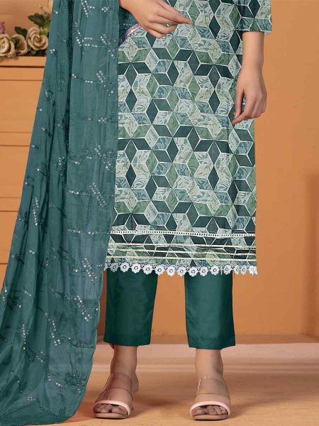 Blue Cambric Cotton Embroidered Casual Festival Pant Salwar Kameez