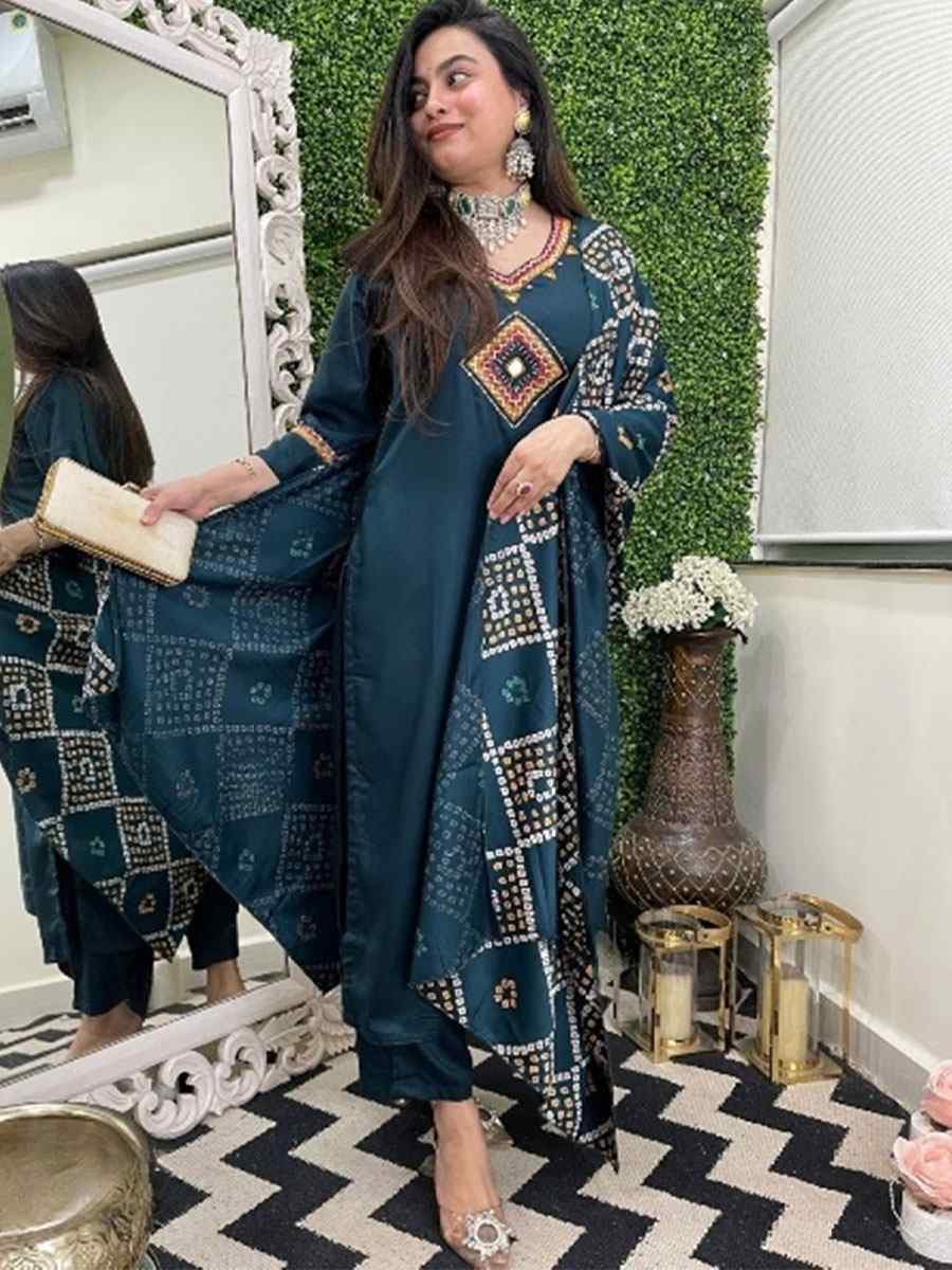Blue Chanderi Embroidery Party Wedding Festival Casual Ready Pant Salwar Kameez