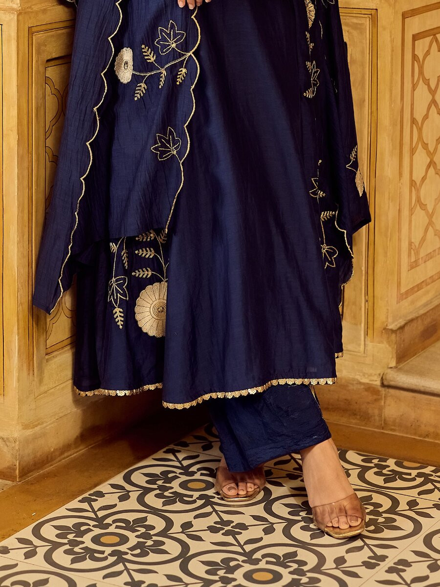 Blue Chanderi Embroidery Wedding Party Festival Casual Ready Palazzo Pant Salwar Kameez