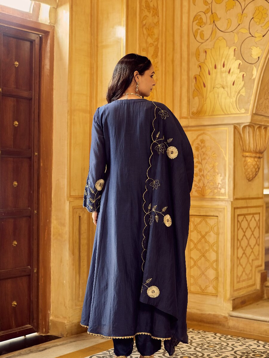 Blue Chanderi Embroidery Wedding Party Festival Casual Ready Palazzo Pant Salwar Kameez