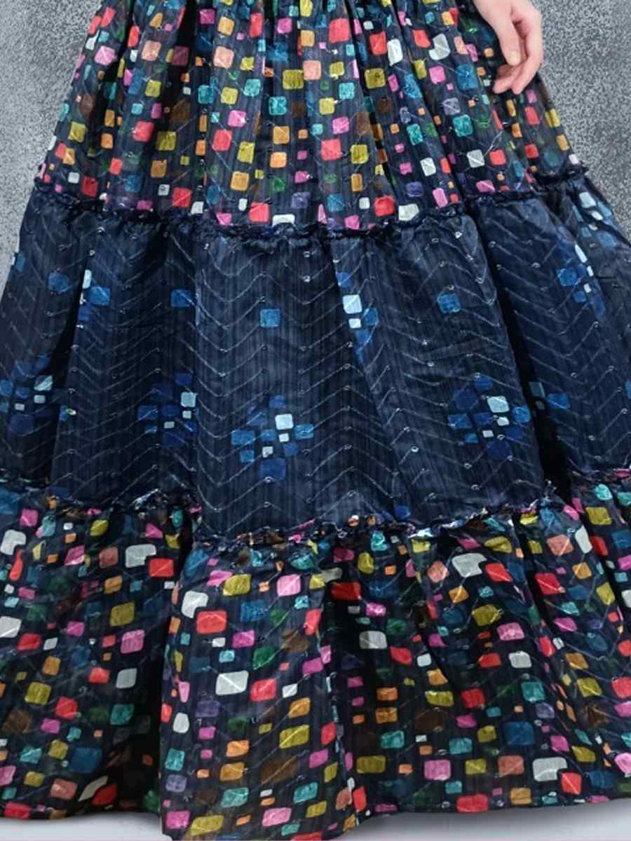 Blue Chanderi Printed Festival Casual Salwars Girls Wear