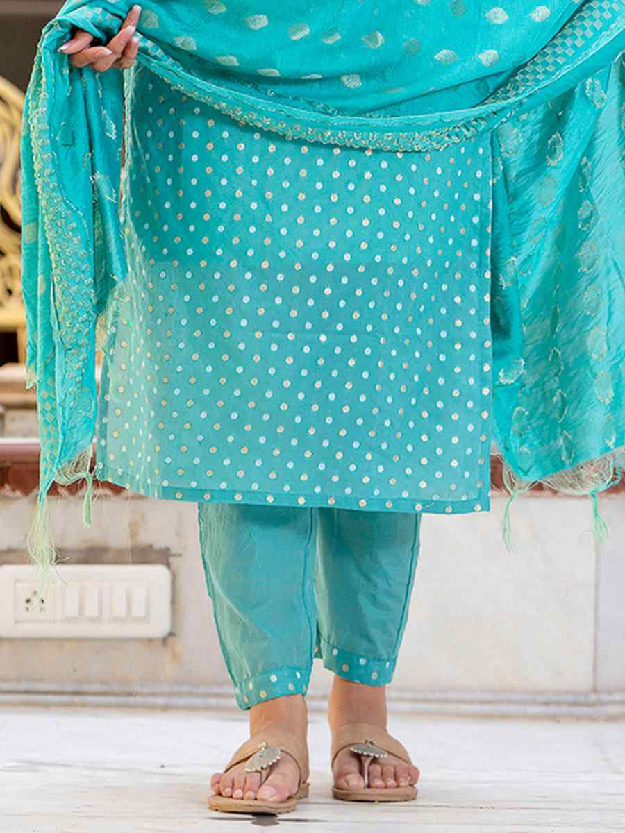 Blue Chanderi Silk Embroidery Party Wedding Festival Casual Ready Pant Salwar Kameez