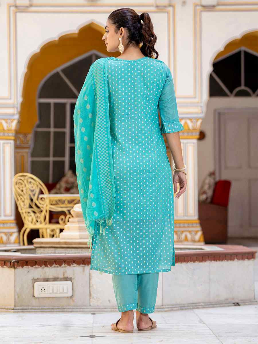 Blue Chanderi Silk Embroidery Party Wedding Festival Casual Ready Pant Salwar Kameez