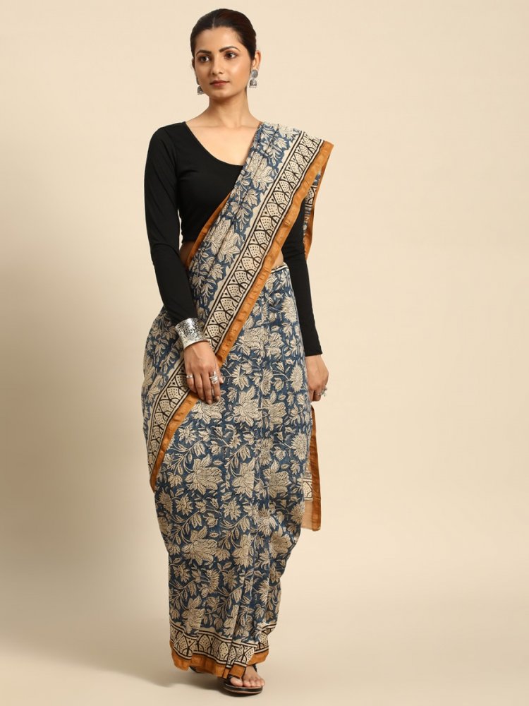 Blue Chanderi Silk Printed Festival Casual Contemporary Sarees