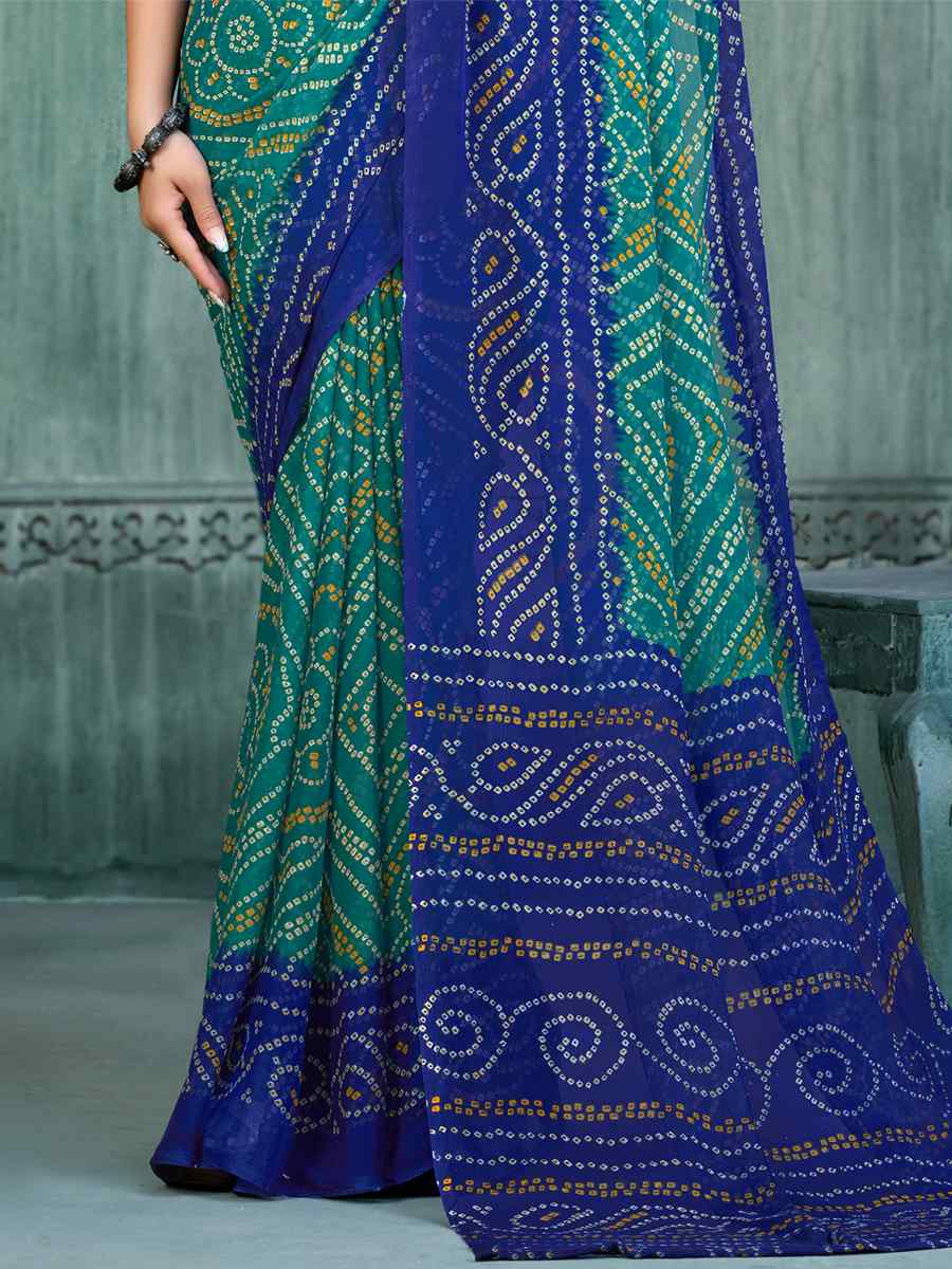 Blue Chiffon Printed Casual Festival Contemporary Saree
