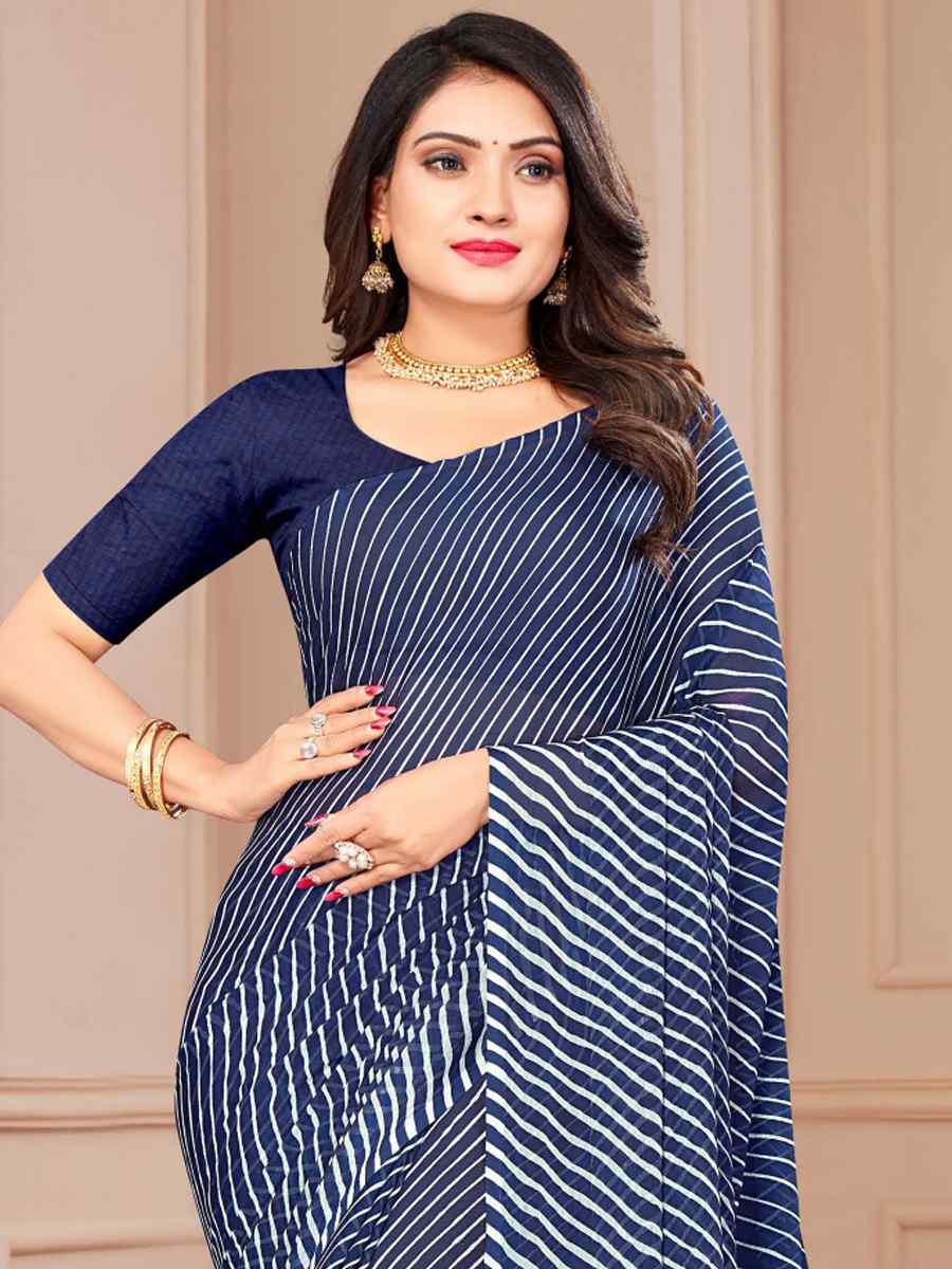 Blue Chiffon Printed Casual Festival Contemporary Saree