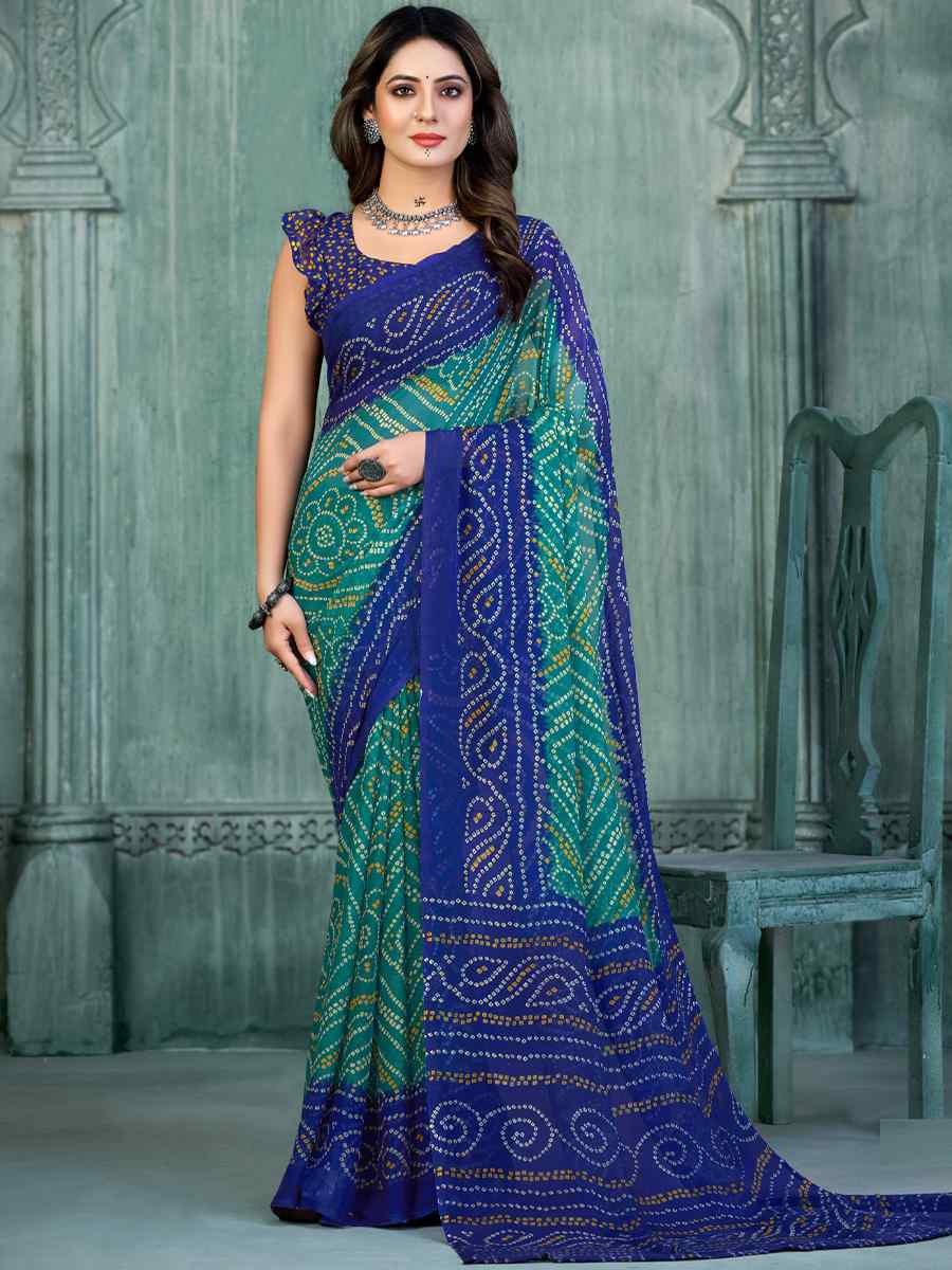 Blue Chiffon Printed Casual Festival Contemporary Saree