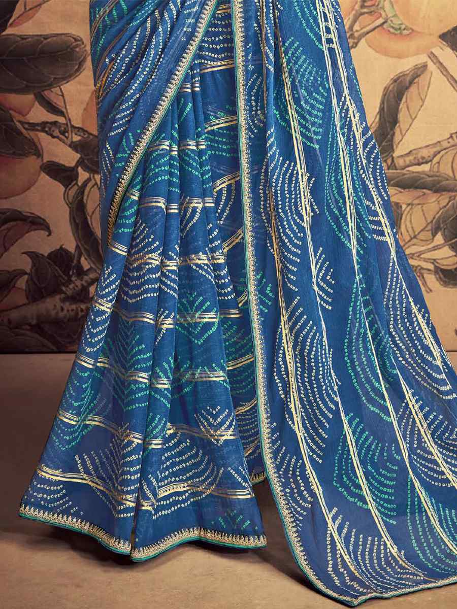 Blue Chiffon Printed Casual Festival Contemporary Saree