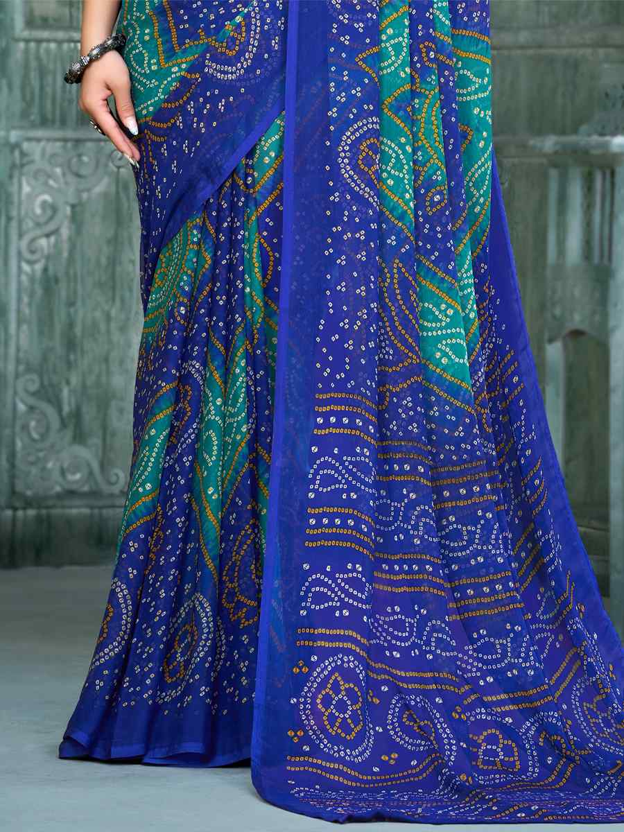 Blue Chiffon Printed Casual Festival Contemporary Saree