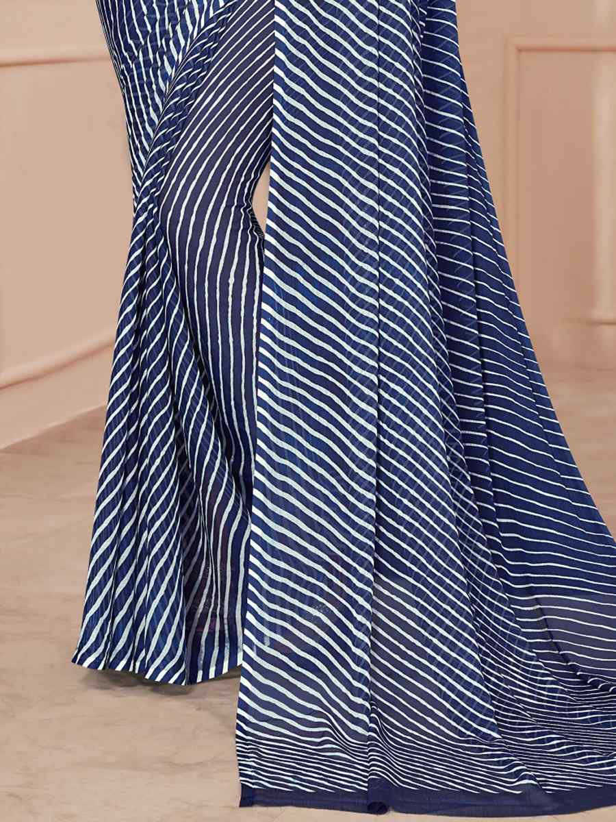 Blue Chiffon Printed Casual Festival Contemporary Saree