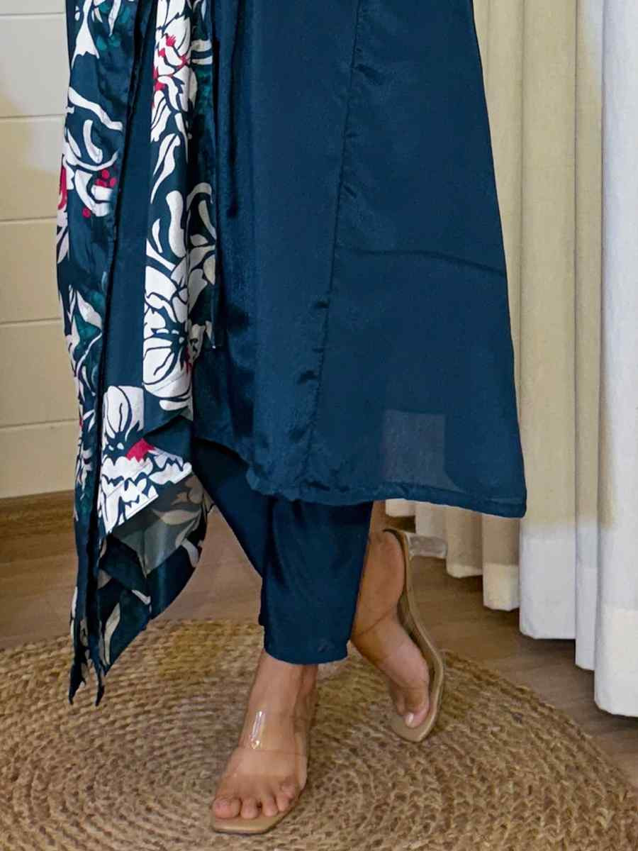 Blue Chinon Embroidered Festival Casual Ready Pant Salwar Kameez