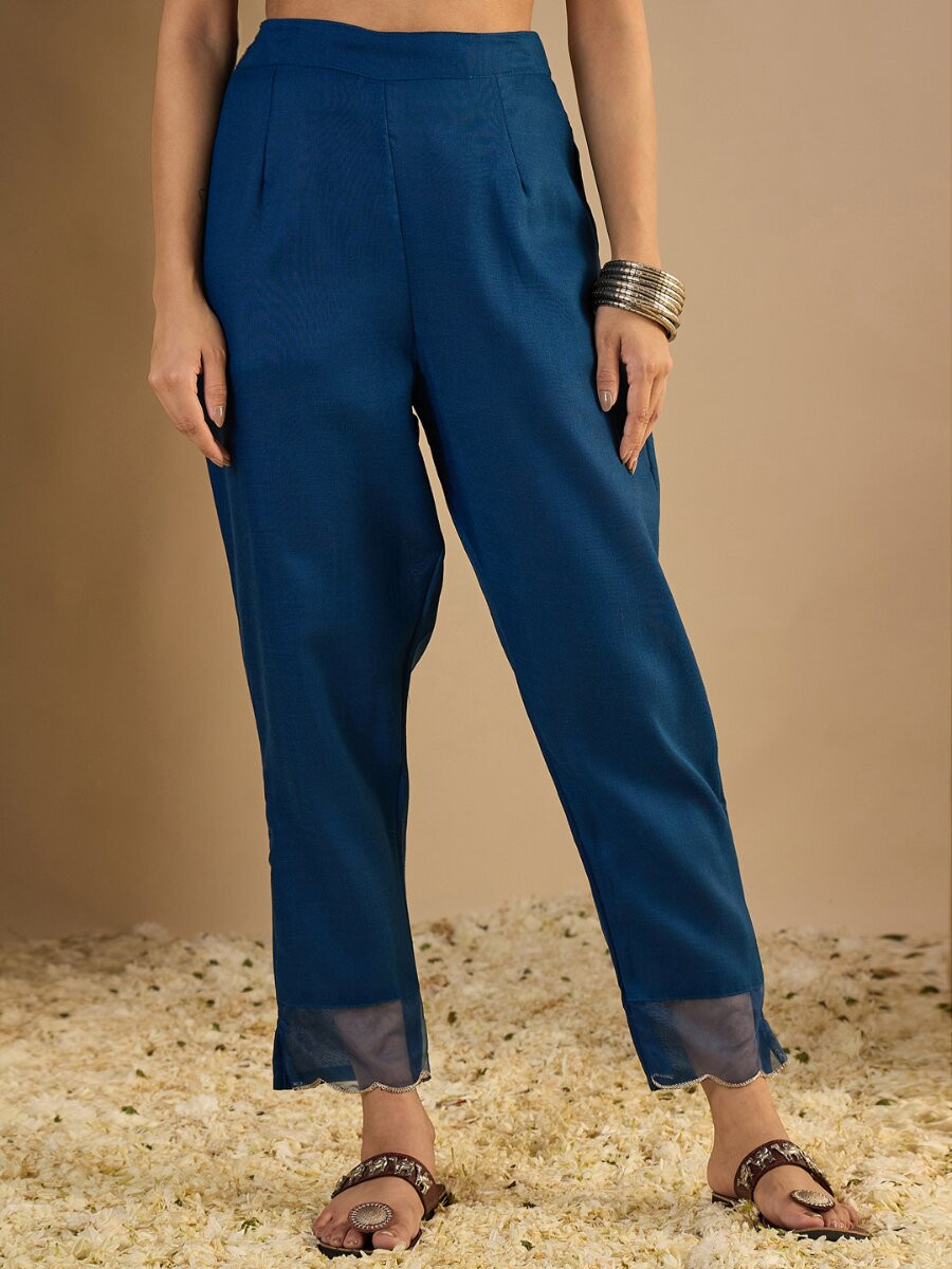 Blue Cotton Blend Plain Party Wedding Festival Casual Ready Pant Salwar Kameez