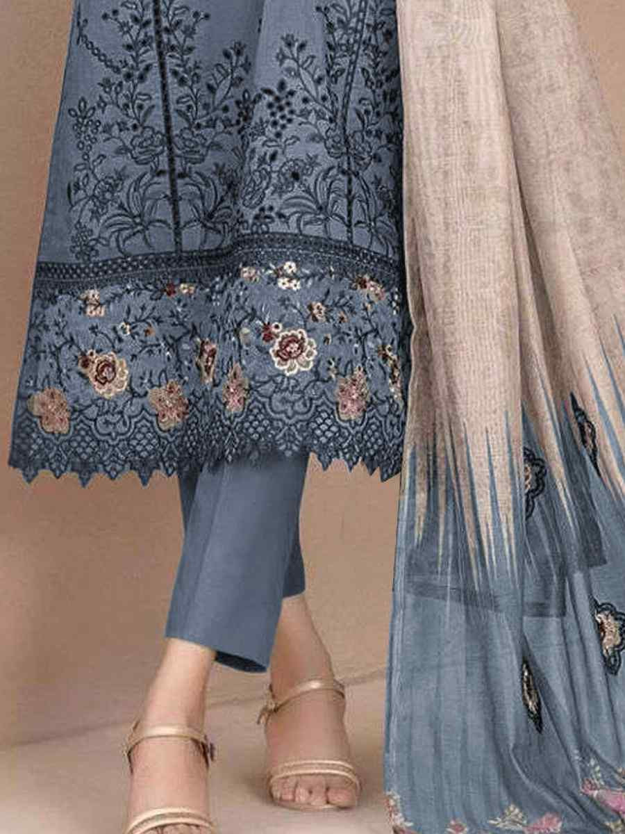 Blue Cotton Embroidery Party Wedding Festival Casual Pant Salwar Kameez