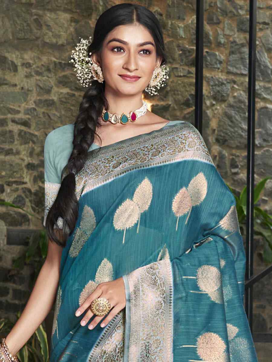 Blue Cotton Handwoven Casual Festival Heavy Border Saree