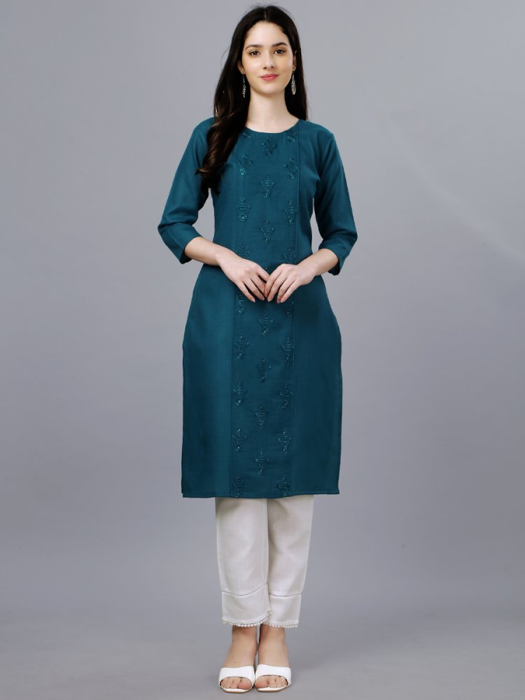 Blue Cotton Handwoven Festival Casual Kurti