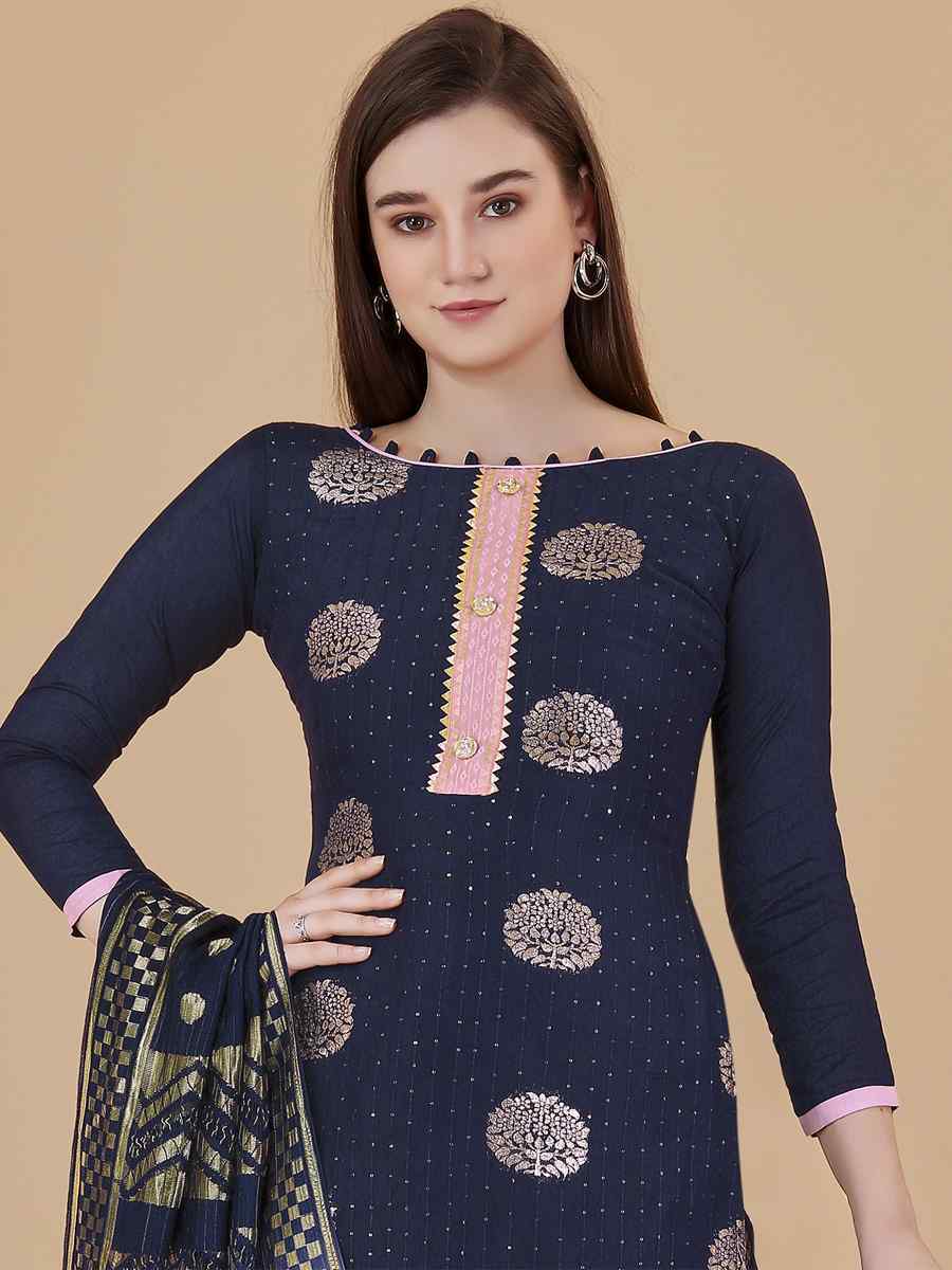 Blue Cotton Jacquard Handwoven Casual Festival Pant Salwar Kameez