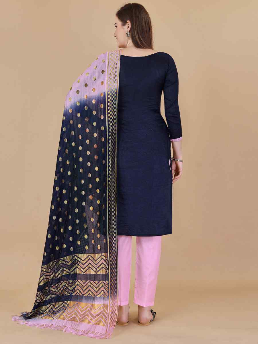 Blue Cotton Jacquard Handwoven Casual Festival Pant Salwar Kameez