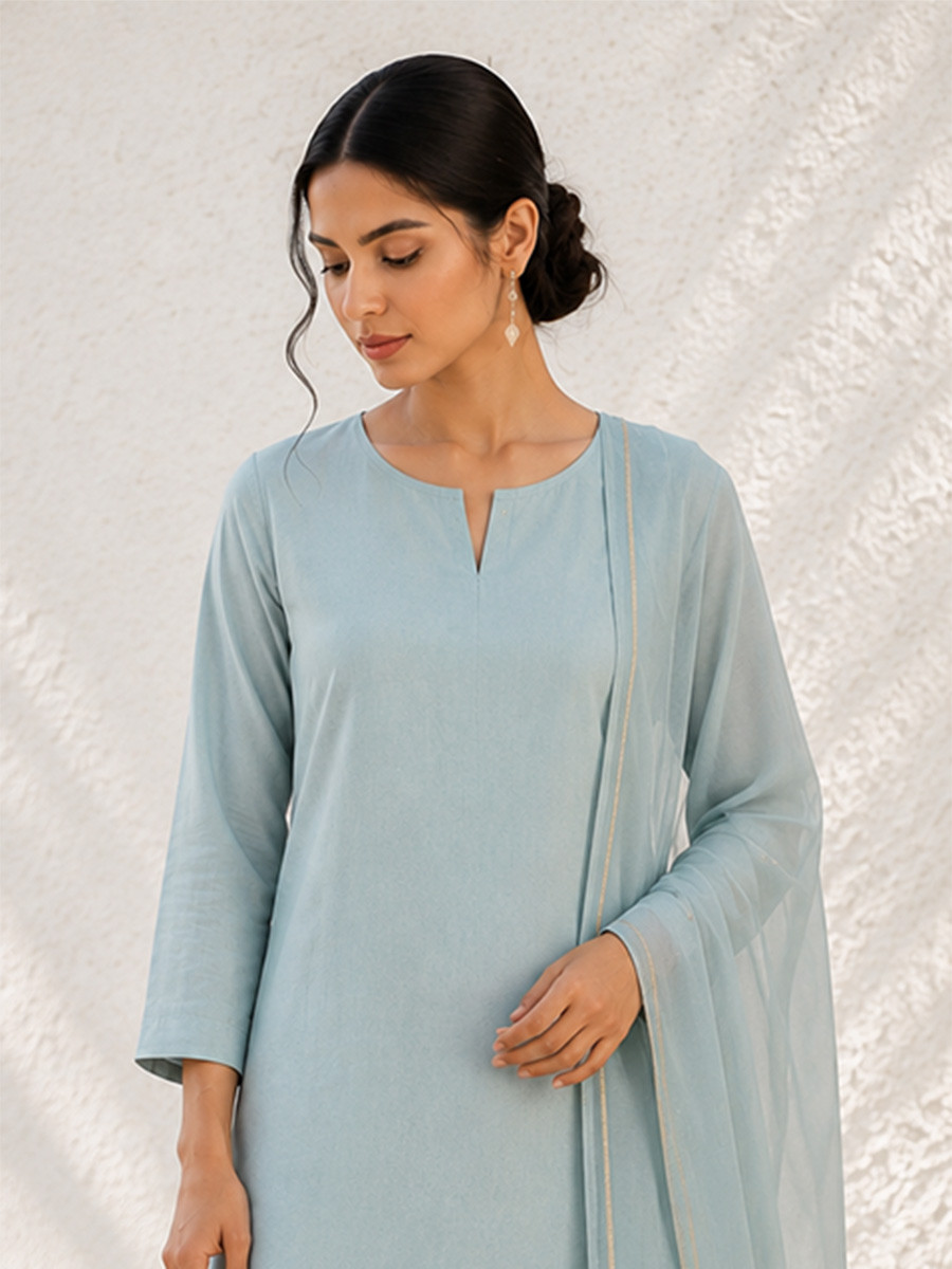 Blue Cotton Plain Wedding Party Festival Casual Ready Palazzo Pant Salwar Kameez