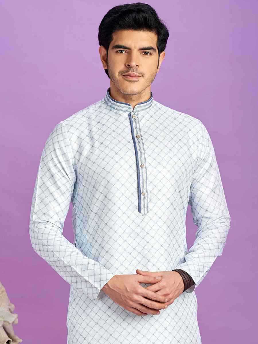 Blue Cotton Printed Festival Casual Kurta
