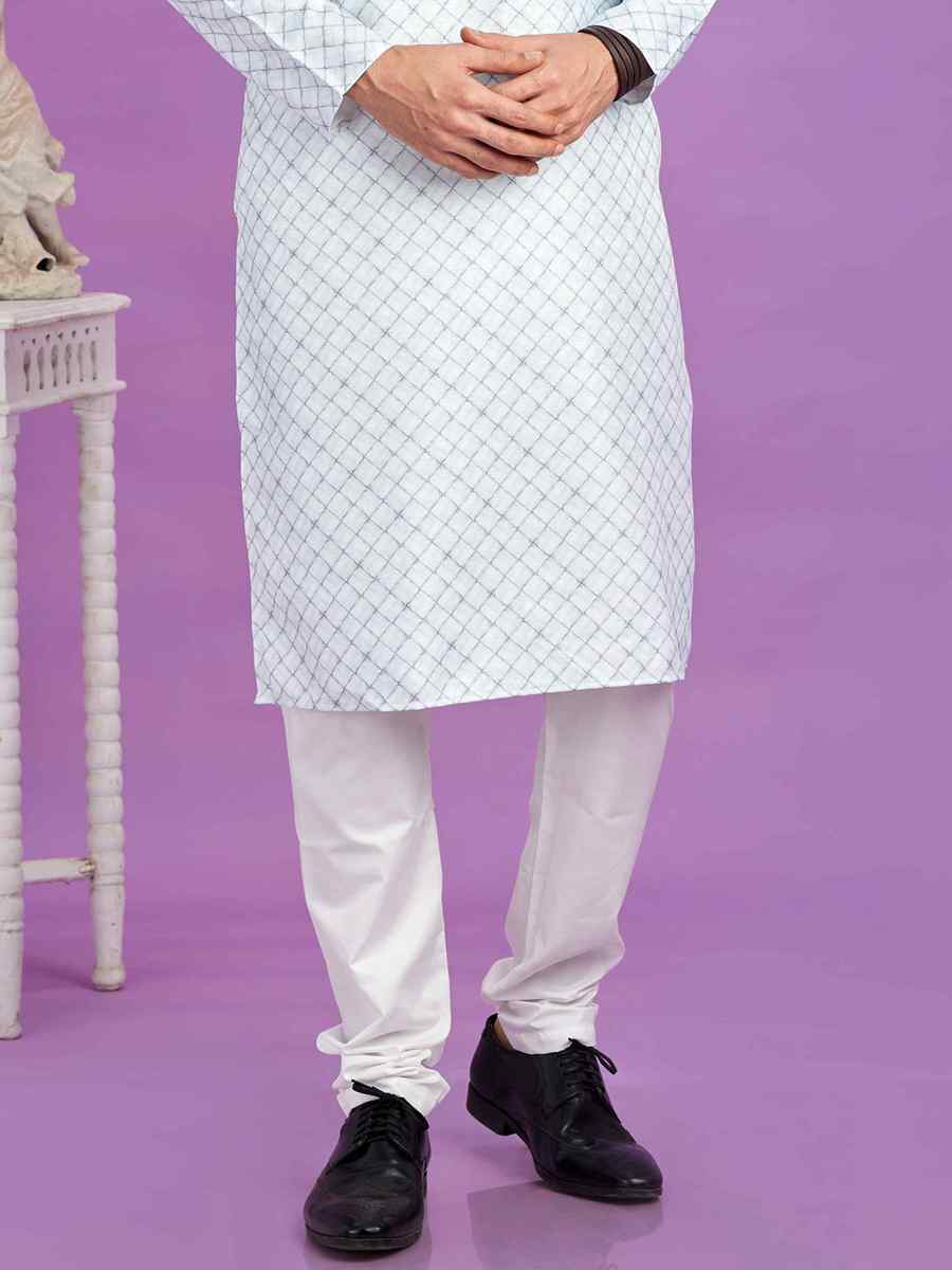 Blue Cotton Printed Festival Casual Kurta