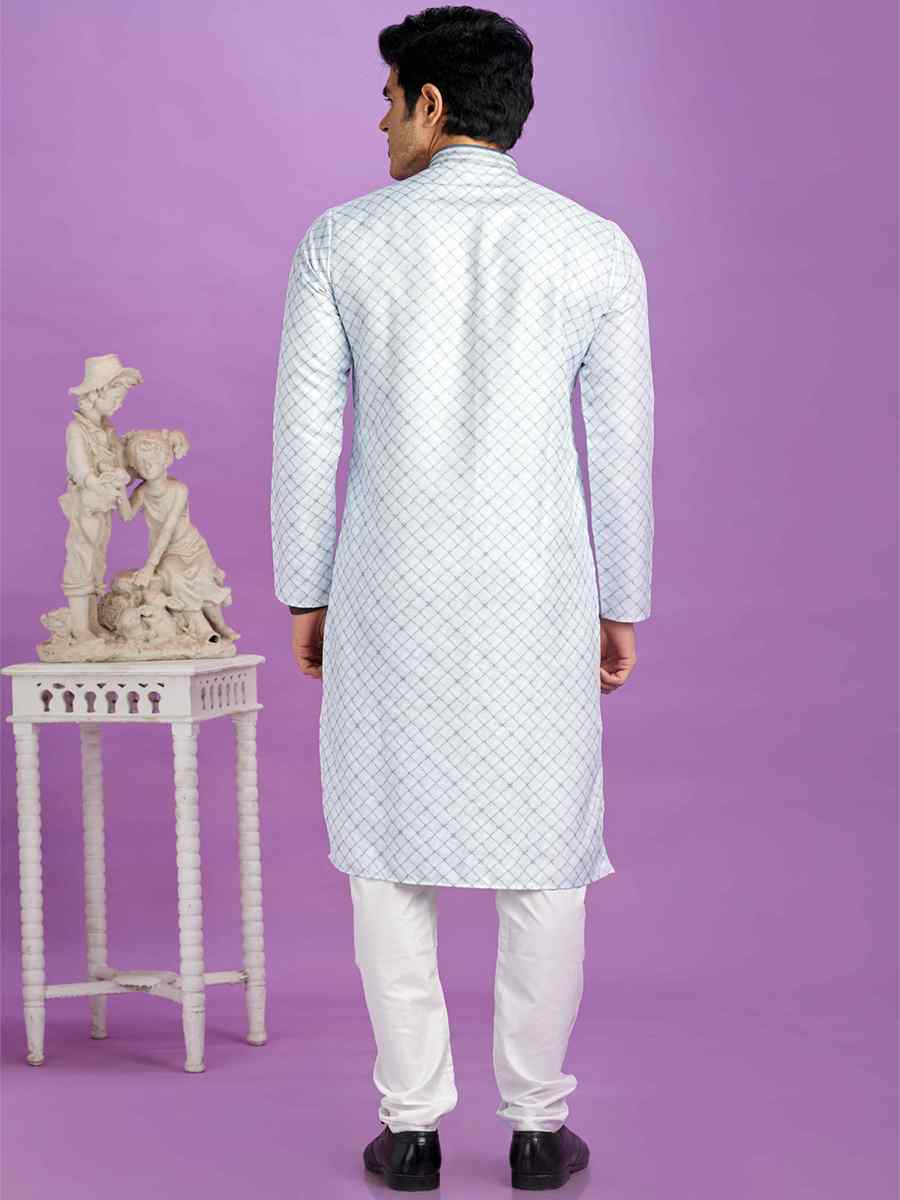Blue Cotton Printed Festival Casual Kurta