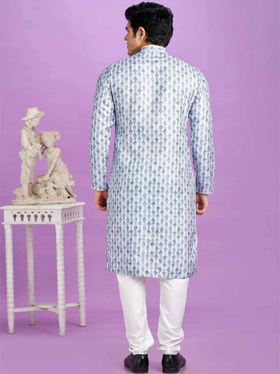 Blue Cotton Printed Festival Casual Kurta