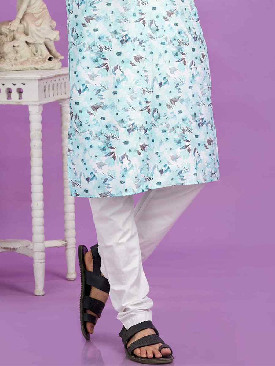 Blue Cotton Printed Festival Casual Kurta