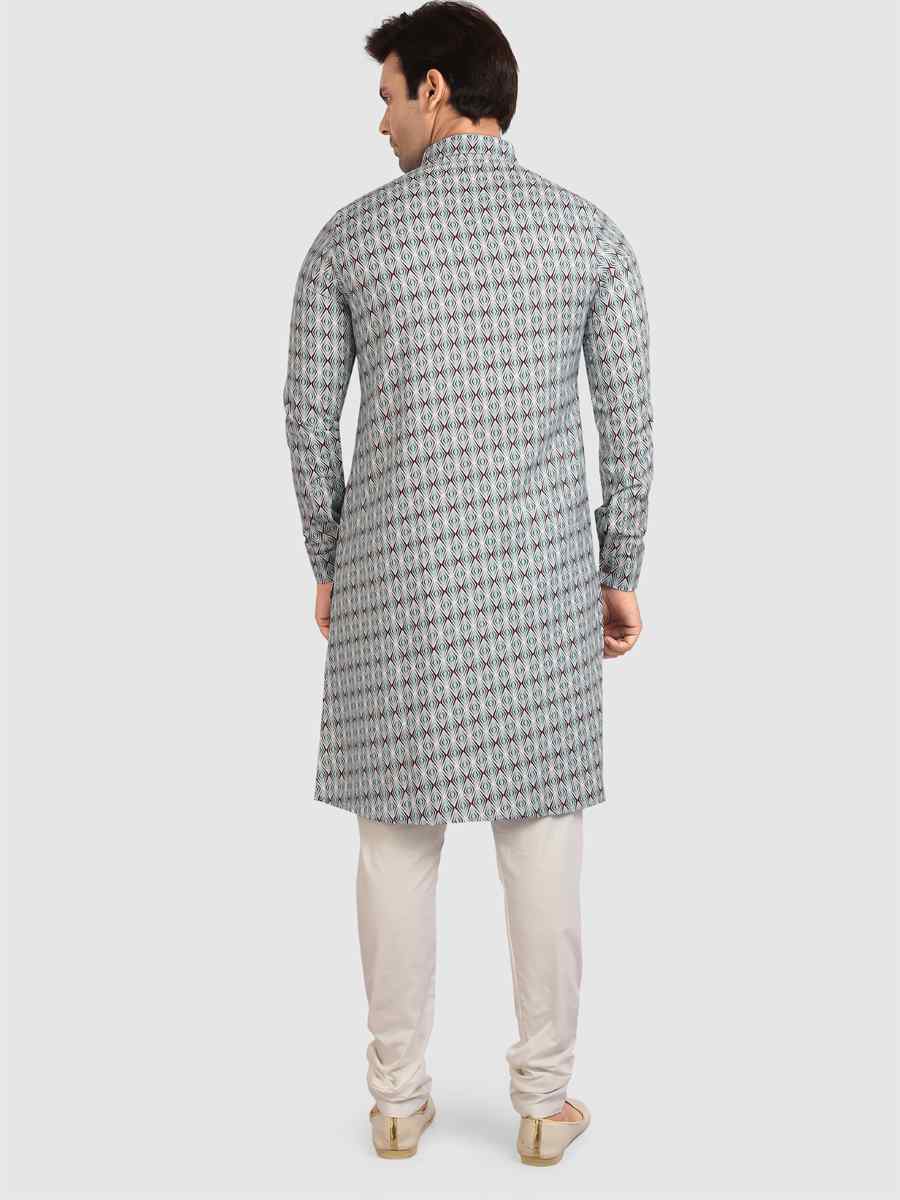 Blue Cotton Printed Festival Casual Kurta