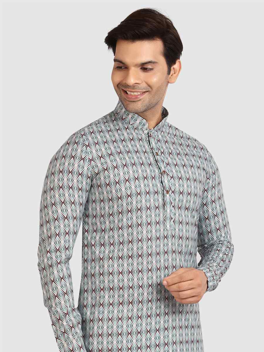 Blue Cotton Printed Festival Casual Kurta