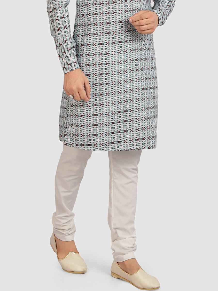 Blue Cotton Printed Festival Casual Kurta