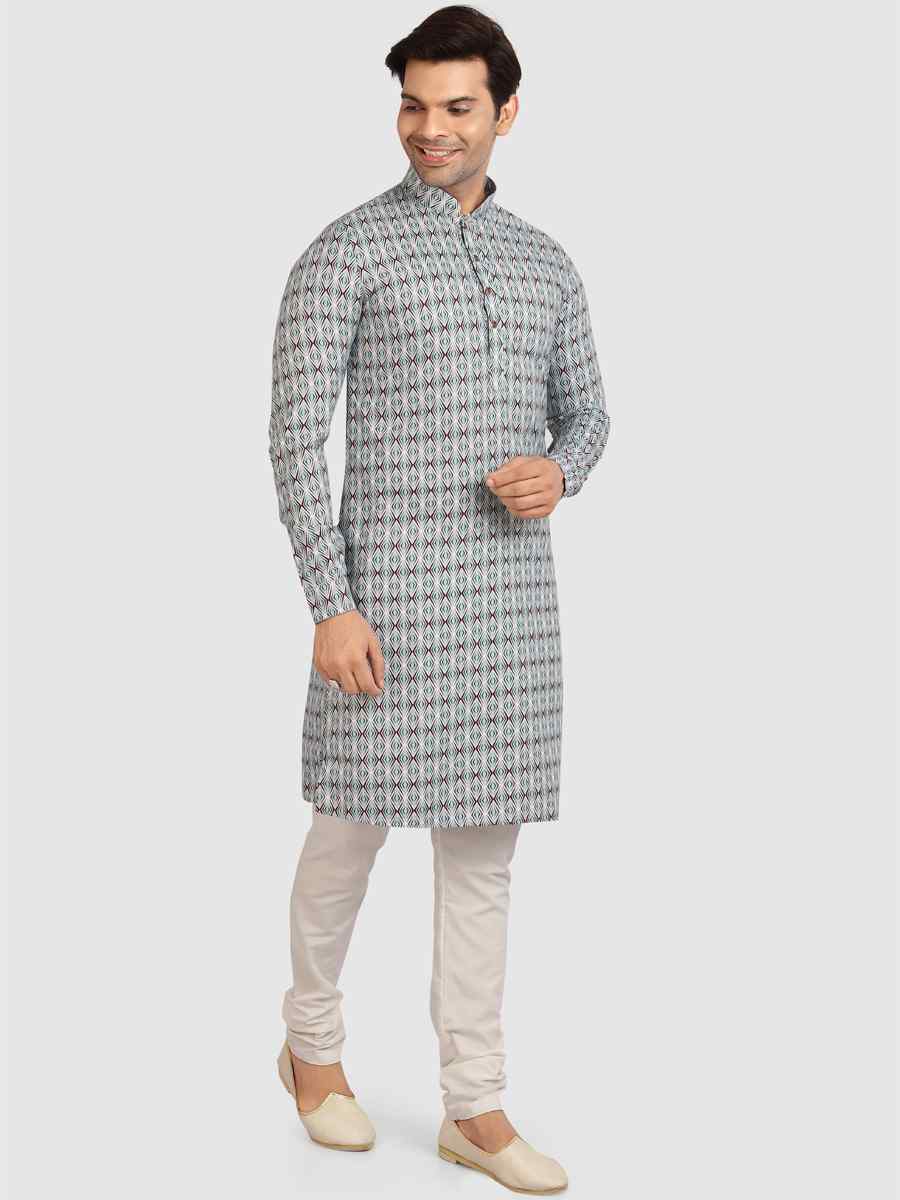 Blue Cotton Printed Festival Casual Kurta