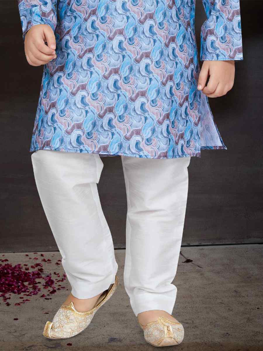 Blue Cotton Printed Festival Traditional Kurta Pyjama Boys Wear