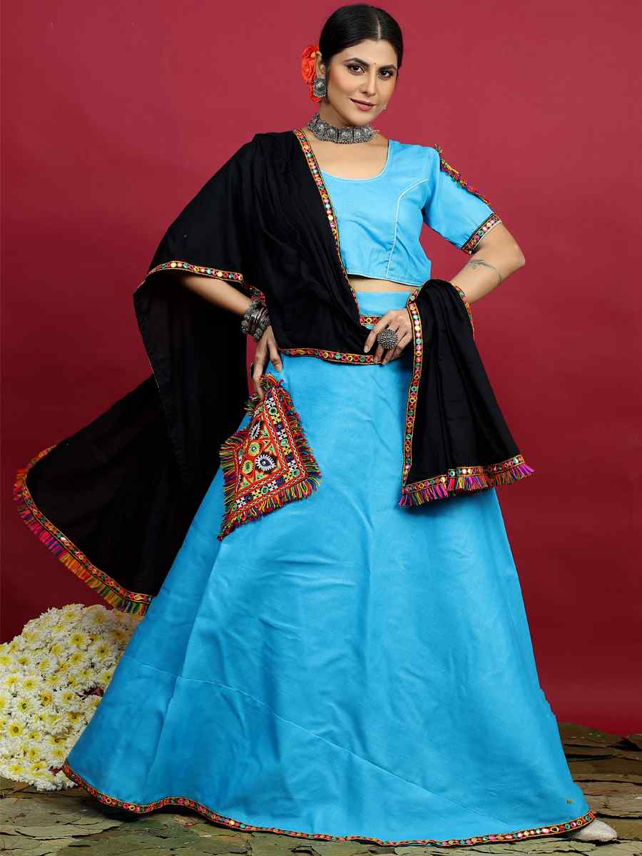 Blue Cotton Printed Mehendi Festival Traditional Lehenga Choli