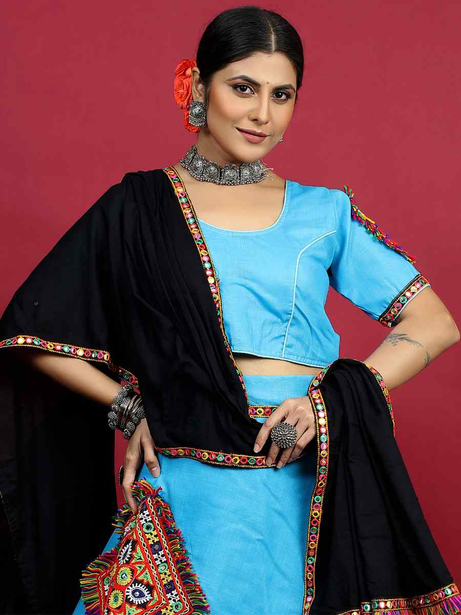 Blue Cotton Printed Mehendi Festival Traditional Lehenga Choli