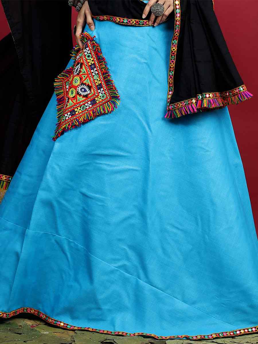 Blue Cotton Printed Mehendi Festival Traditional Lehenga Choli