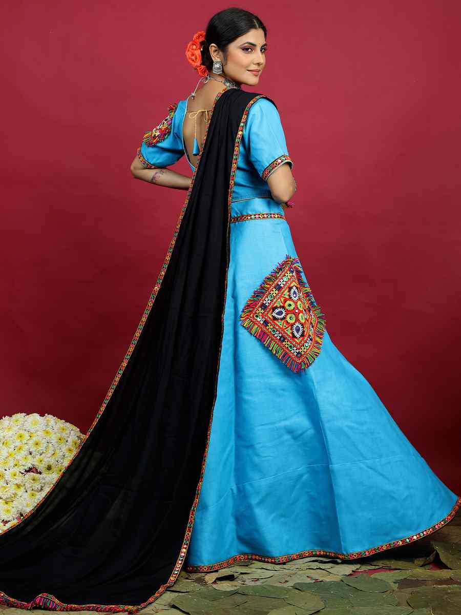 Blue Cotton Printed Mehendi Festival Traditional Lehenga Choli