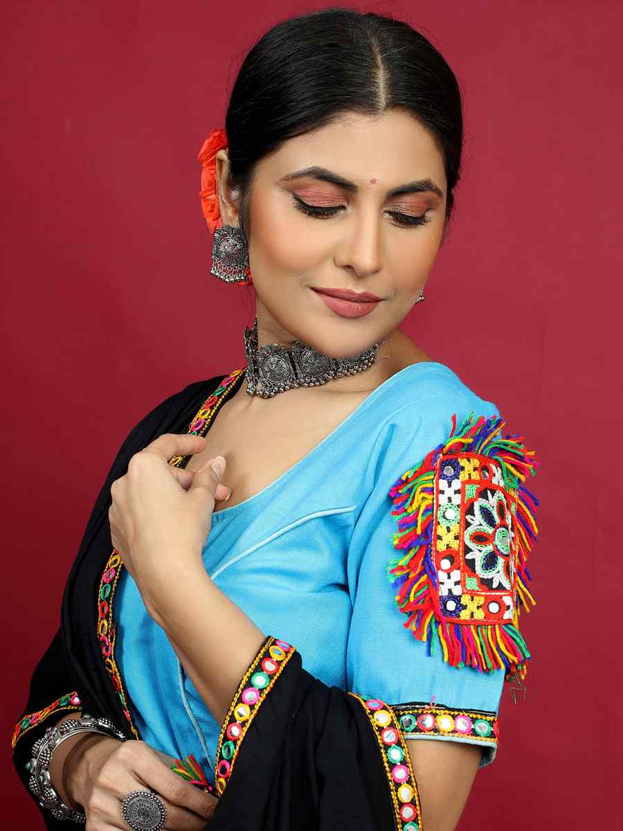 Blue Cotton Printed Mehendi Festival Traditional Lehenga Choli