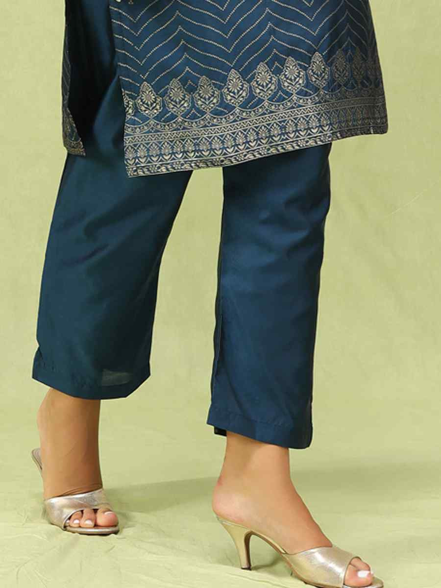 Blue Cotton Silk Jacquard Embroidery Party Wedding Festival Casual Ready Pant Salwar Kameez