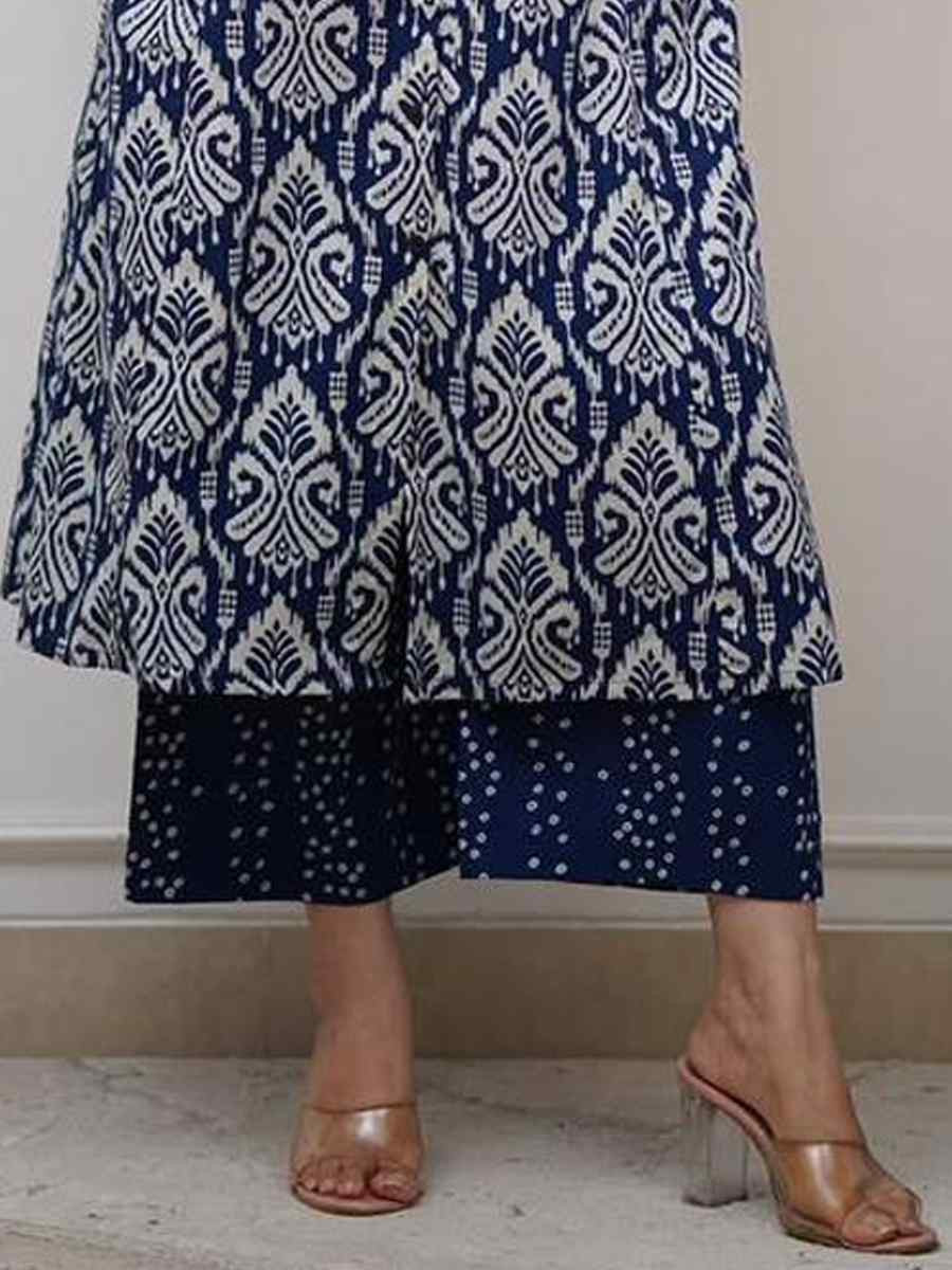 Blue Cotton Slub Printed Festival Casual Kurti Bottom Women Wear