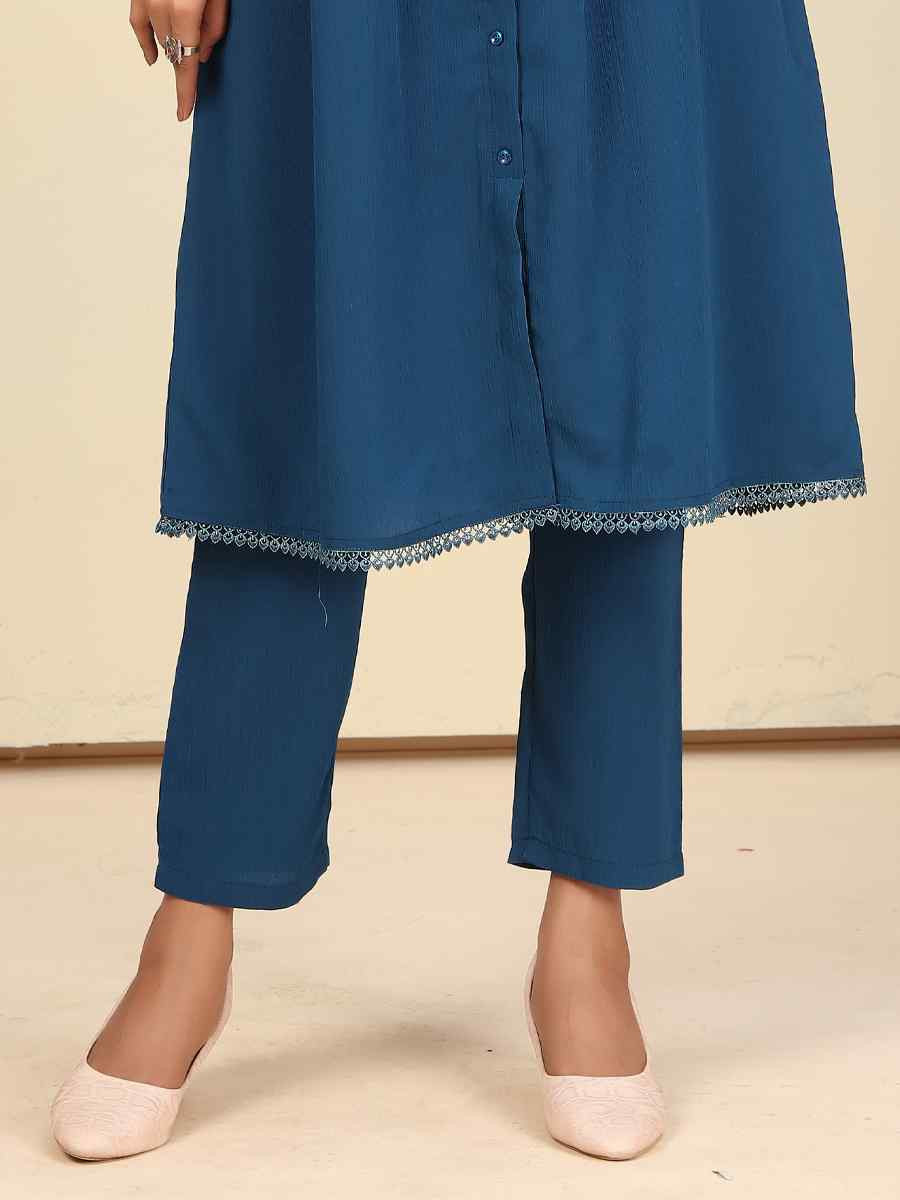 Blue Cotton Solid Festival Casual Kurti