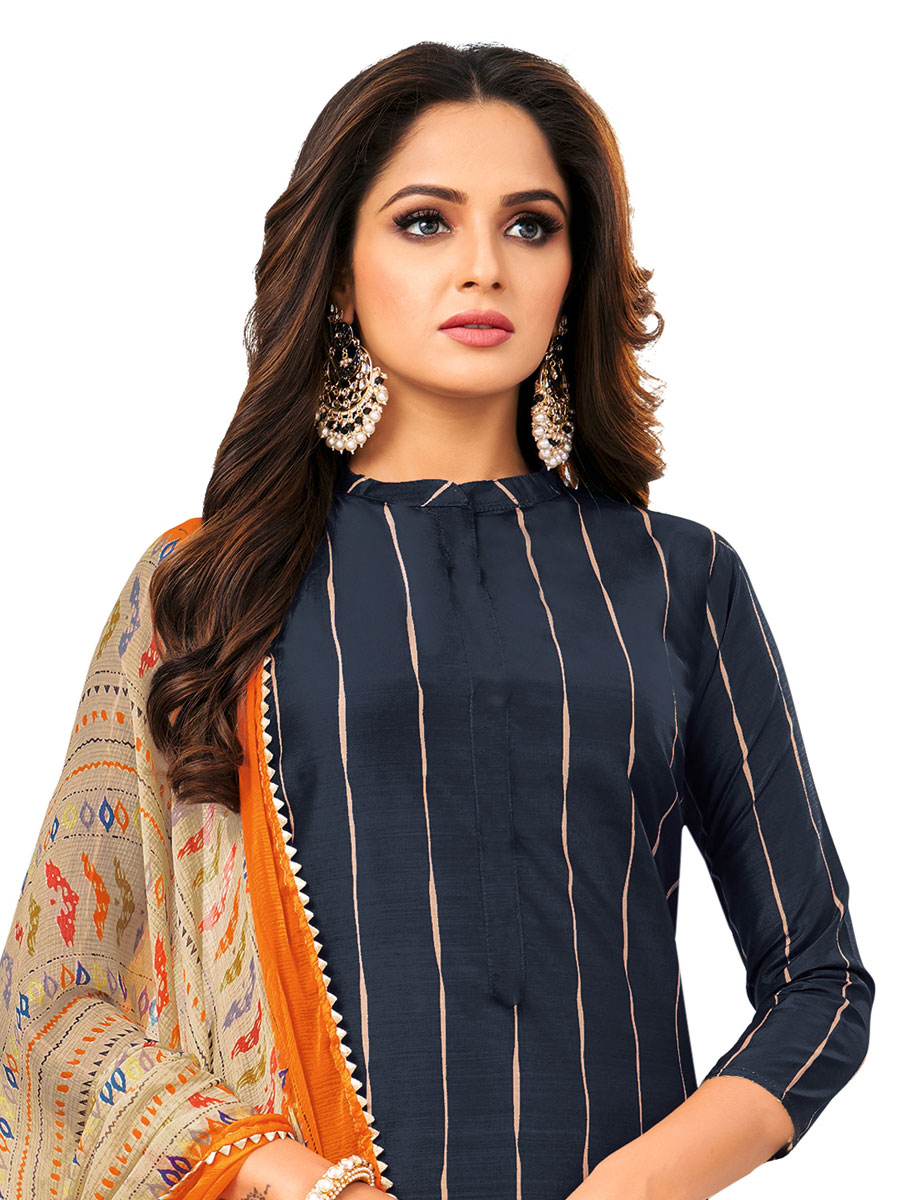 Blue Crape Printed Party Churidar Pant Kameez