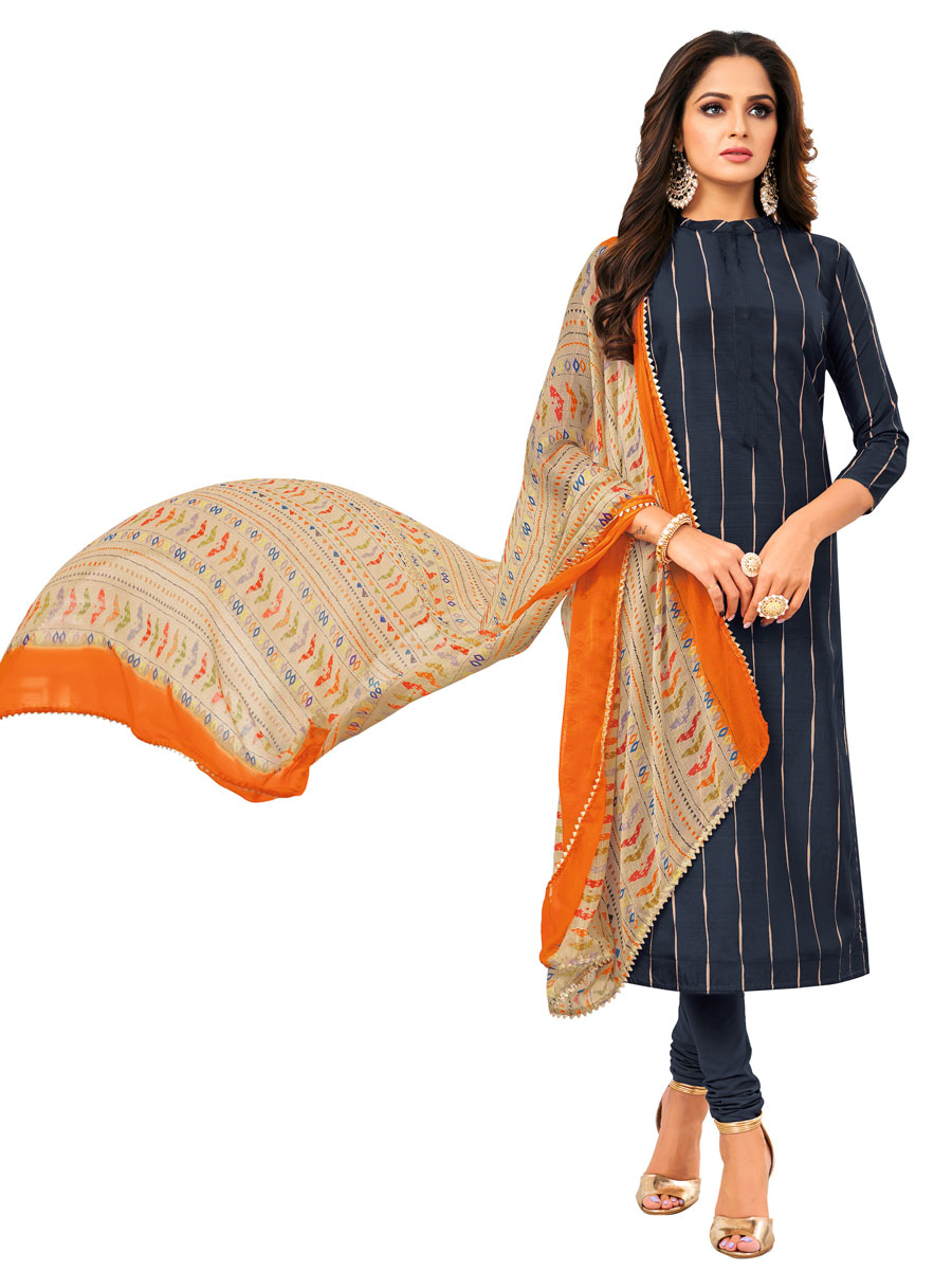Blue Crape Printed Party Churidar Pant Kameez